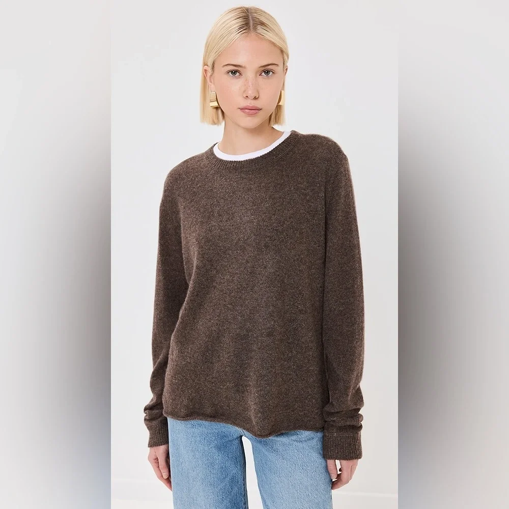 Reformation Boyfriend cashmere crew neck sweater in Walnut brown